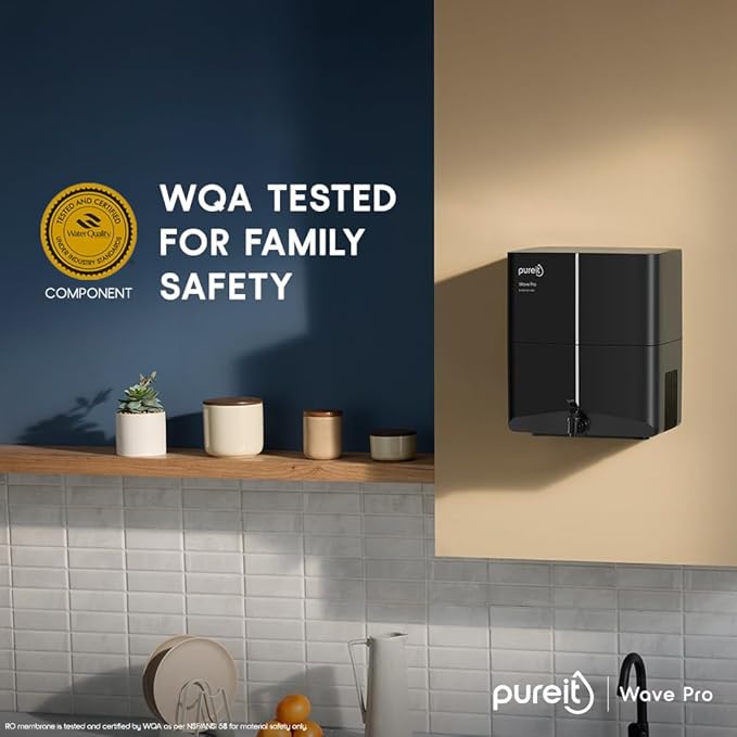 Pureit Wave Pro Mineral RO+UV LED in-tank | 7 stage Purification | 7 Liter's Capacity | Up to 45% Water Saving | Suitable for Borewell, Tanker & Municipal Water | Wall Mountable | Black