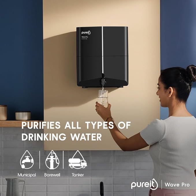 Pureit Wave Pro Mineral RO+UV LED in-tank | 7 stage Purification | 7 Liter's Capacity | Up to 45% Water Saving | Suitable for Borewell, Tanker & Municipal Water | Wall Mountable | Black