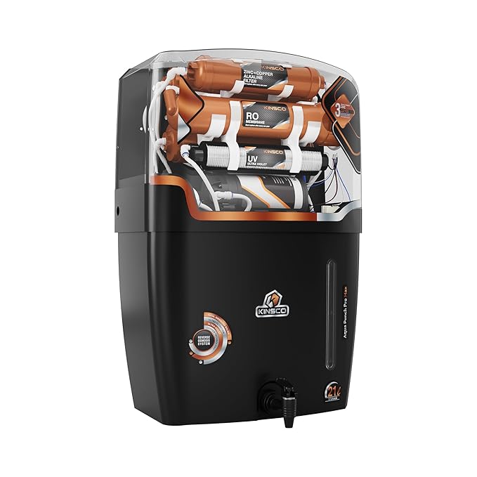 Kinsco Aqua Punch Pro Max 21 L with ISI Mark Ro+Uv+Uf+Tds Adjuster 21 L RO + UV + UF + TDS + ALK + Copper Water Purifier (Black)