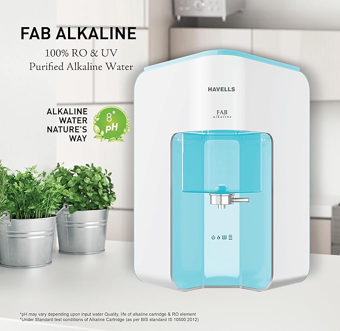 Havells Fab Alkaline Water Purifier | RO+UV+Alkaline | Free Unlimited Service Visits for 1 Yr | Revitalizer+Copper+Zinc+Minerals | 10-Stage Purifier | 7L Tank | For Borewell, Tanker, Municipal Water