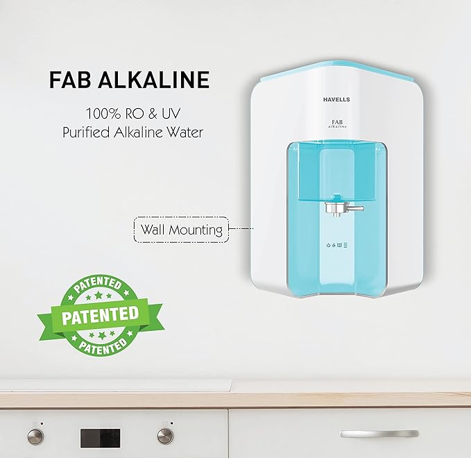 Havells Fab Alkaline Water Purifier | RO+UV+Alkaline | Free Unlimited Service Visits for 1 Yr | Revitalizer+Copper+Zinc+Minerals | 10-Stage Purifier | 7L Tank | For Borewell, Tanker, Municipal Water