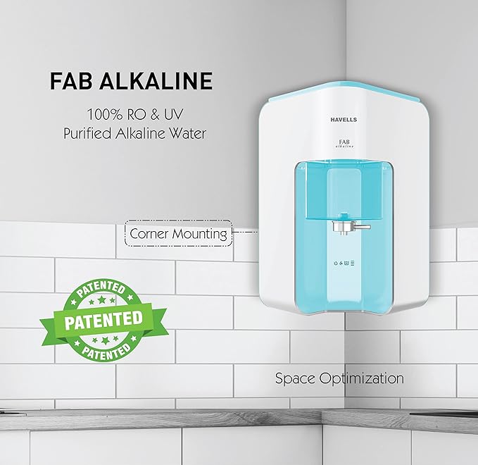 Havells Fab Alkaline Water Purifier | RO+UV+Alkaline | Free Unlimited Service Visits for 1 Yr | Revitalizer+Copper+Zinc+Minerals | 10-Stage Purifier | 7L Tank | For Borewell, Tanker, Municipal Water