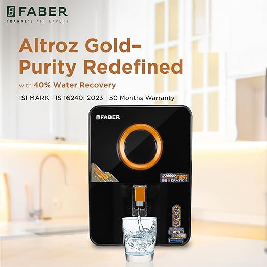 Faber Altroz Gold 10-Stage RO Water Purifier| 10L Tank| 40% Water Savings| RO+ UV+ UF+ ALKALINE+ COPPER+ ZINC | 30 Months Warranty | 2500 PPM | Suitable for all Water Sources | FWP Altroz Gold