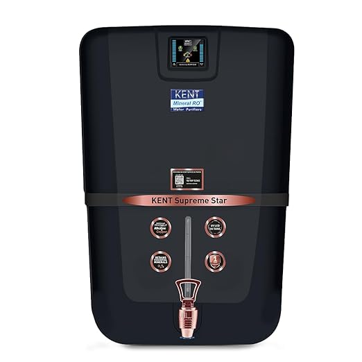 KENT Supreme Star RO Water Purifier | Advanced RO Tech for Sabse Shudh Paani | RO+UV+UF+TDS Control+Alkaline+Copper+UV in Tank | Auto Flush|9L|20 LPH| Ideal For Borewell/Tanker/Municipal Water |Black