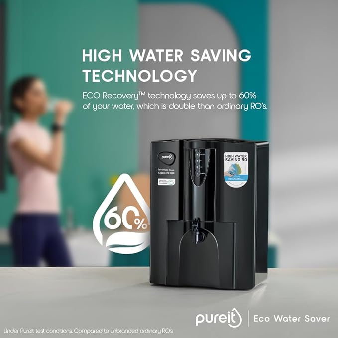 Pureit Eco Water Saver RO+UV+MF+Mineral | 7-Stage | 10L | Up to 60% Saving | Suitable for Borewell, Tanker & Municipal Supply | Table Top | Wall Mountable | Black