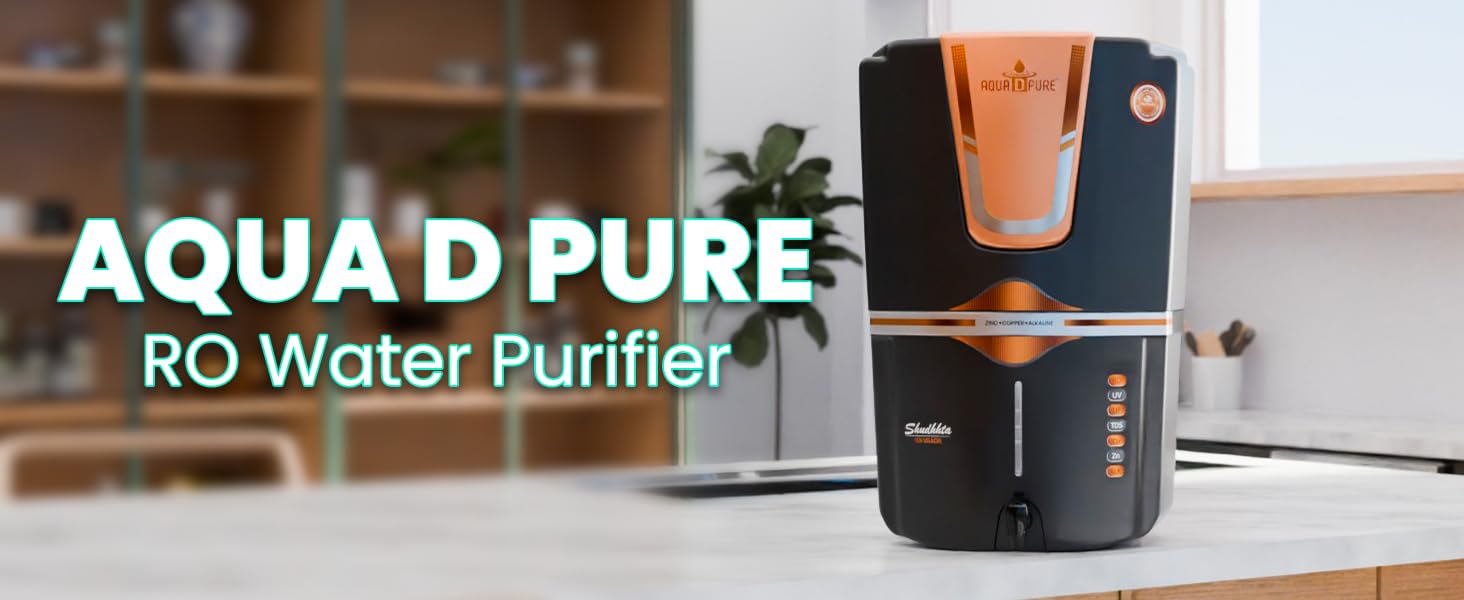 AQUA D PURE Bio Copper Zinc Alkaline Ro Water Purifer with UV, UF, TDS Adjuster Purification Technology, 12 Litre, Black Gold, Suitable for All Type of Water Supply