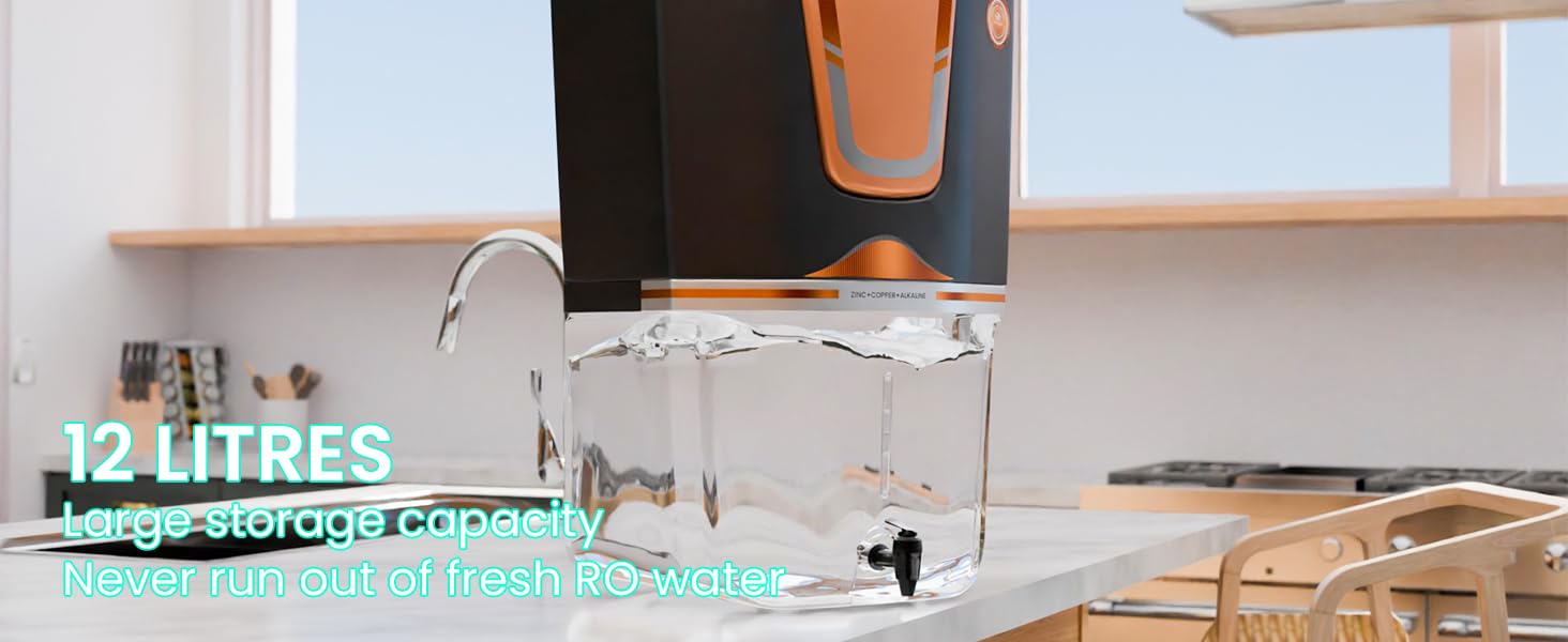 AQUA D PURE Bio Copper Zinc Alkaline Ro Water Purifer with UV, UF, TDS Adjuster Purification Technology, 12 Litre, Black Gold, Suitable for All Type of Water Supply