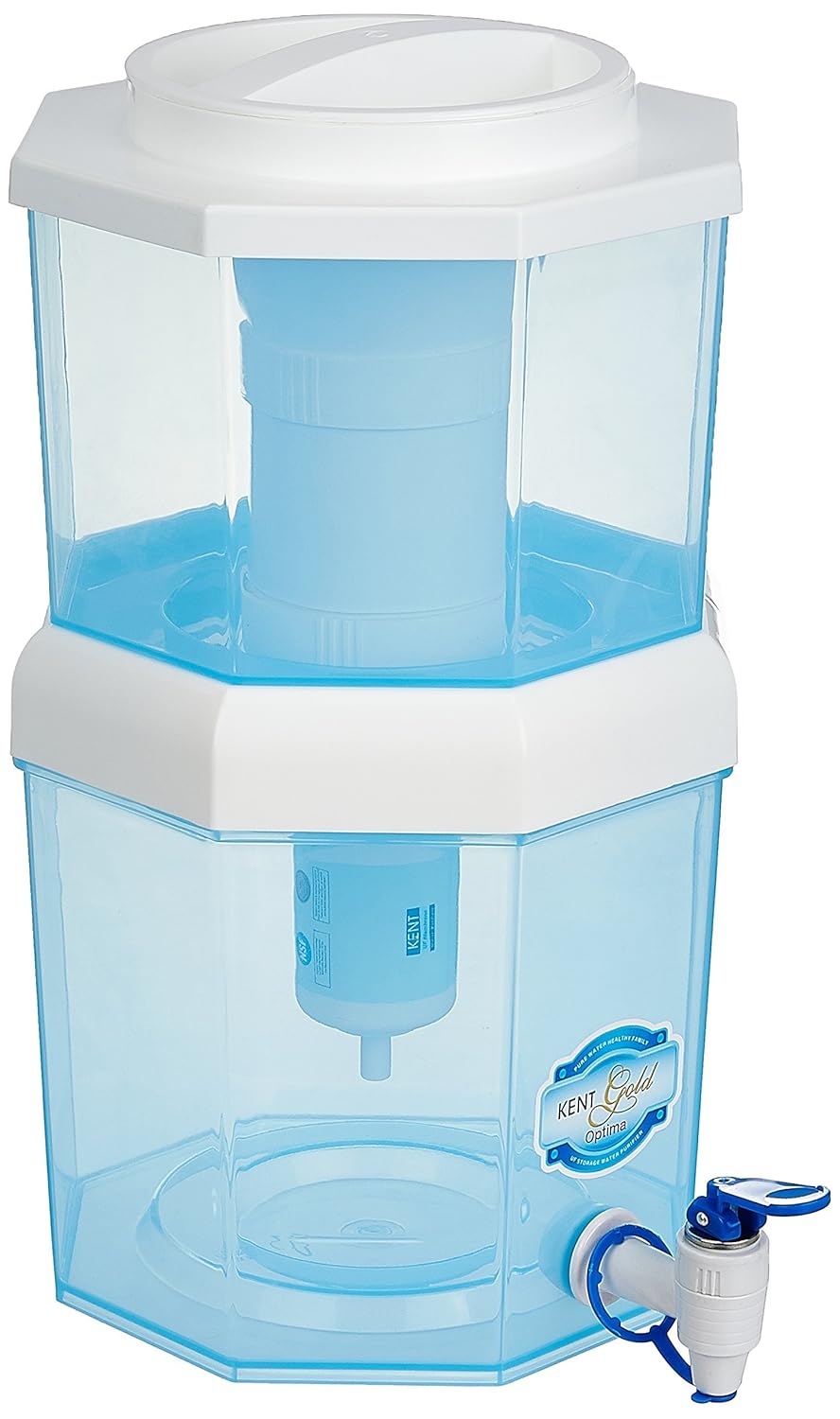 KENT Gold Optima Gravity Water Purifier (11016) | UF Technology Based | Non-Electric & Chemical Free | Counter Top | 10L Storage | White