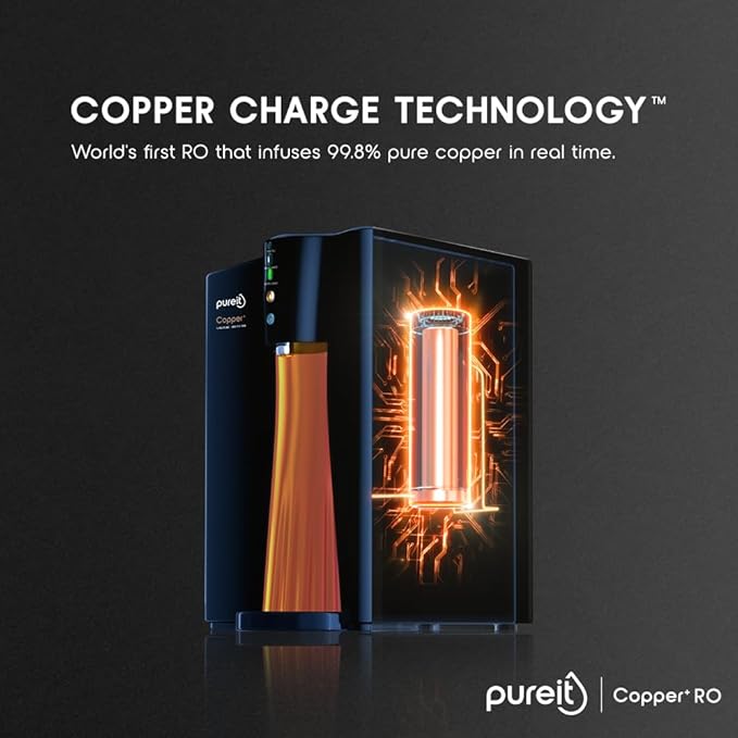 Pureit RO+UV+MF+Copper+Mineral | 7 Stage Purification | 8L Capacity | Suitable for Borewell, Tanker & Municipal Water | Table Top | Wall Mountable | Black & Copper