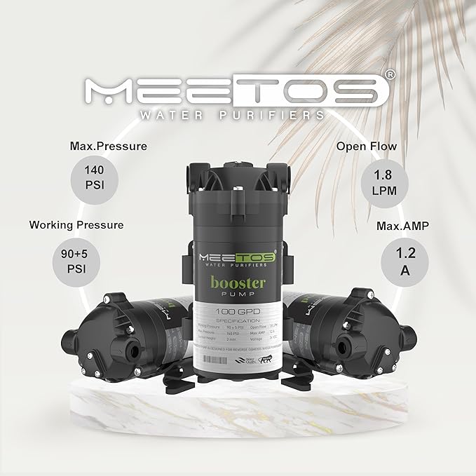 Meetos RO Booster Pump 100 GPD, Copper Winding/Noiseless Copper, Compatible with All Types of RO Water Purifier, Universal Type Motor, 2 Year Warranty
