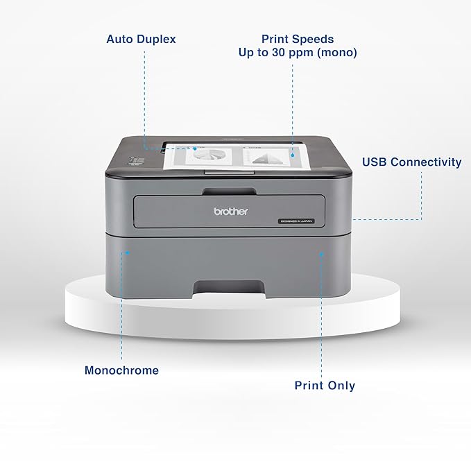 Brother HL-L2321D Automatic Duplex Monochrome Laser Printer with 30 Pages Per Minute Print Speed (Best in The Category), 8 MB Memory, Large 250 Sheet Paper Tray, USB Connectivity, Black