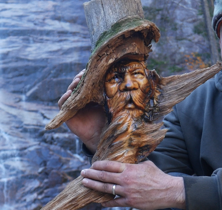 SOLD Face carving in pine knot