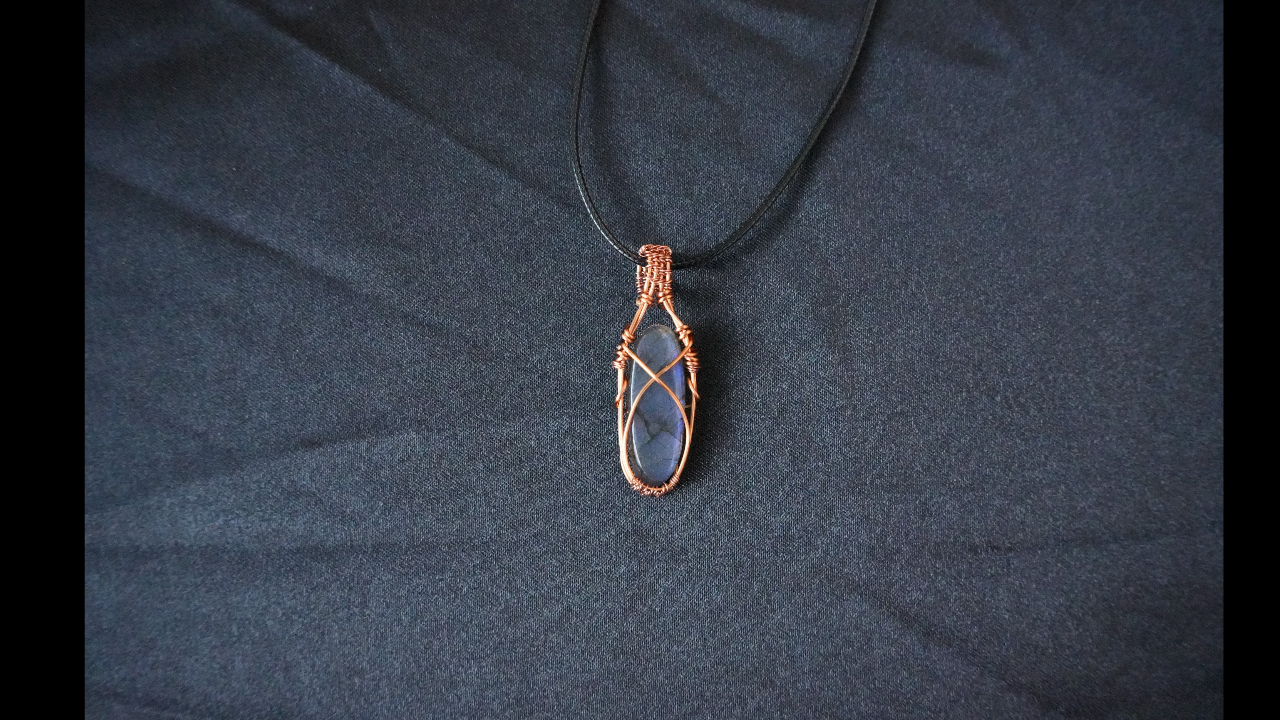 Handmade Copper Wire Wrapped Labradorite Stone Pendant Necklace - L - 2IN W - 1/2 IN
