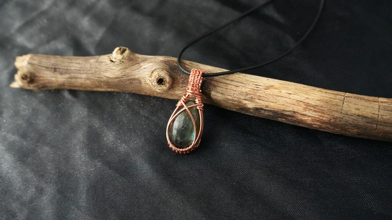Copper Wire-Wrapped Labradorite Pendant Necklace
