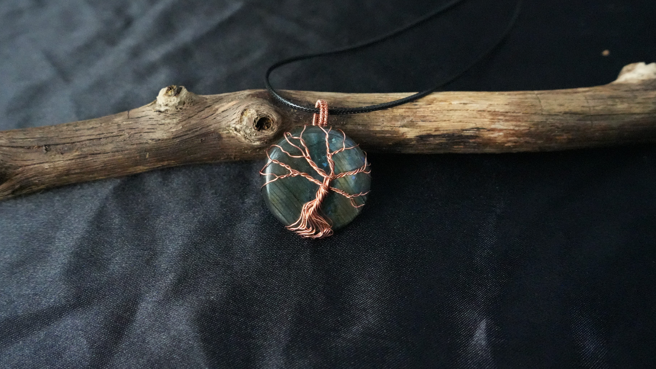 Tree of Life Copper Wire-Wrapped Labradorite Pendant
