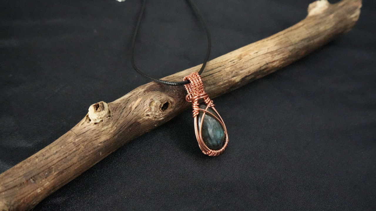 Copper Wire-Wrapped Labradorite Pendant Necklace