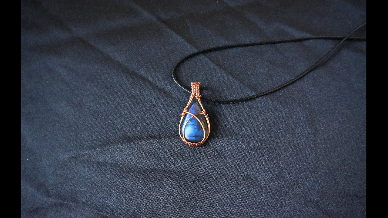 Handmade Wire-Wrapped Labradorite Stone Pendant L - 1.75 IN W - .85 IN