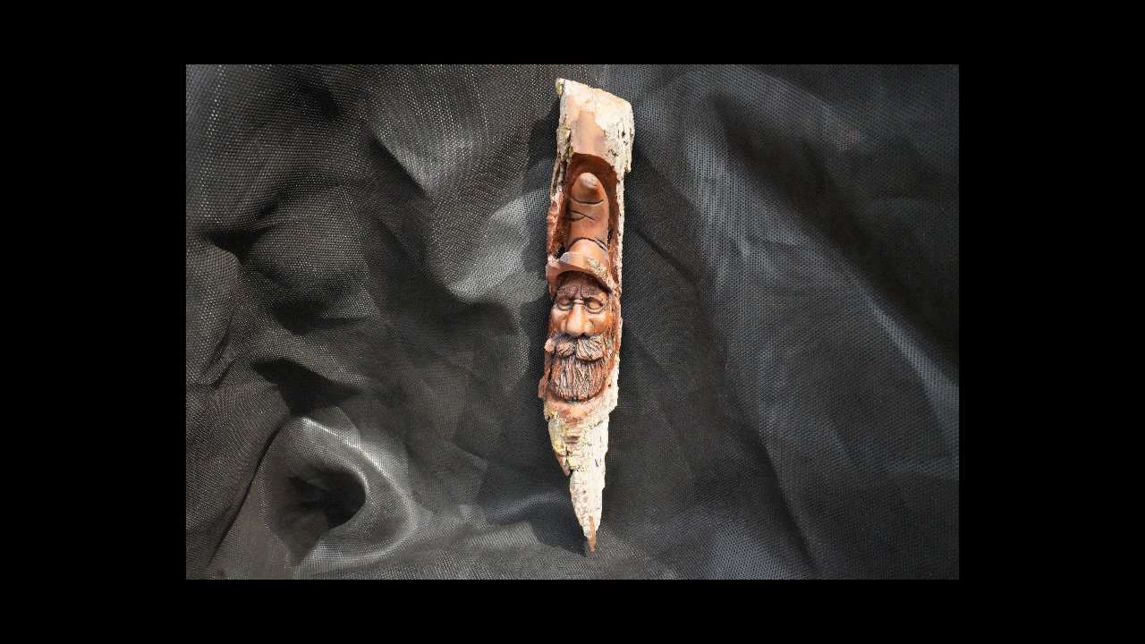 NOT AVAILABLE "The Coal Miner" Face carving in cottonwood bark