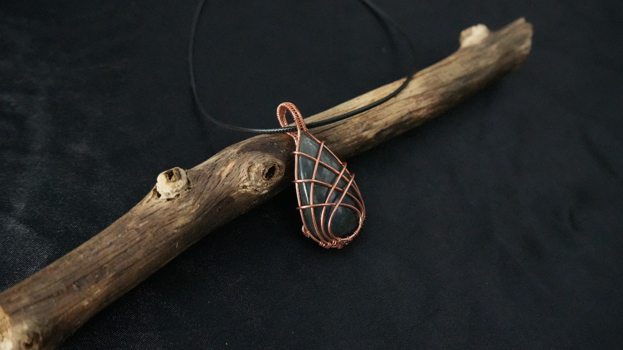 Copper wire wrapped labradorite pendant