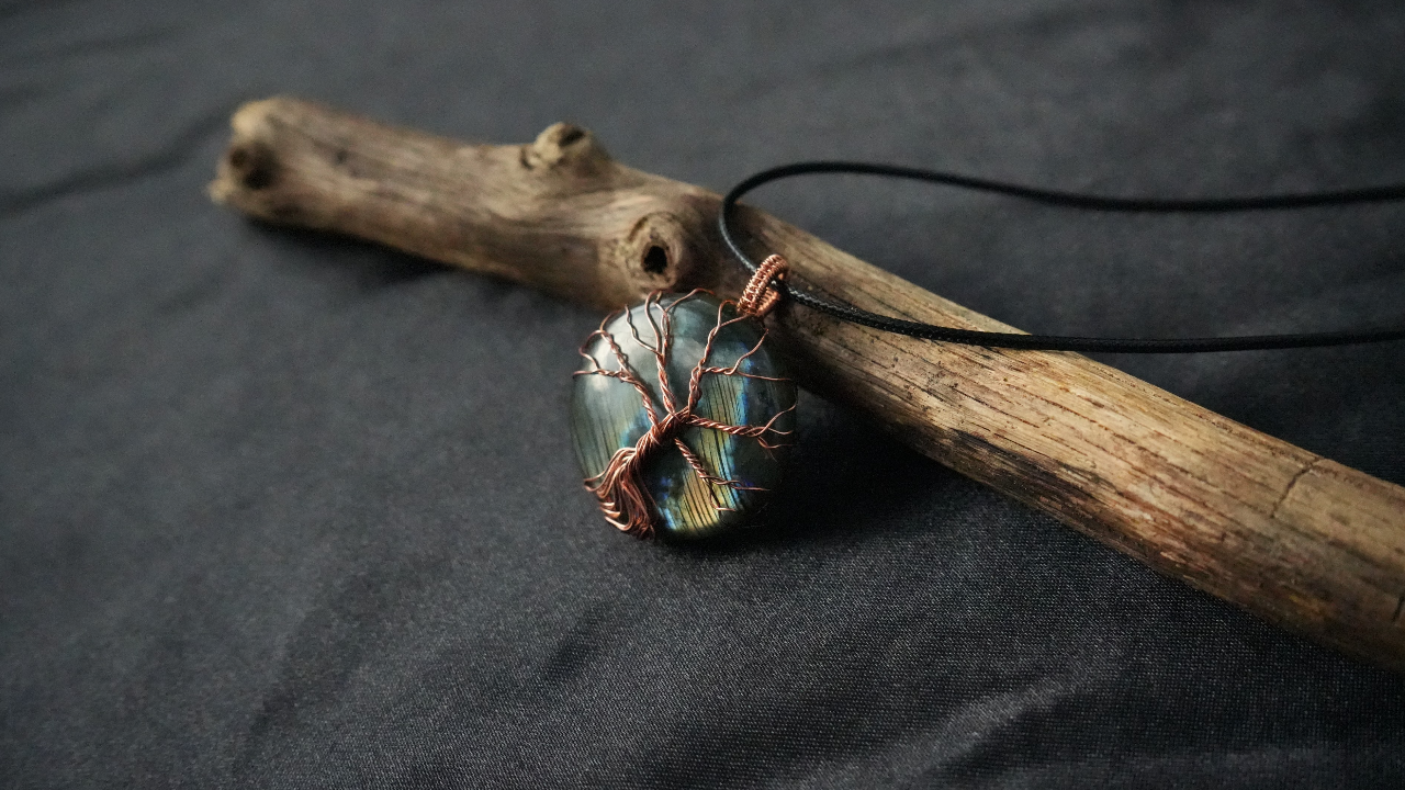 Tree of Life Copper Wire-Wrapped Labradorite Pendant