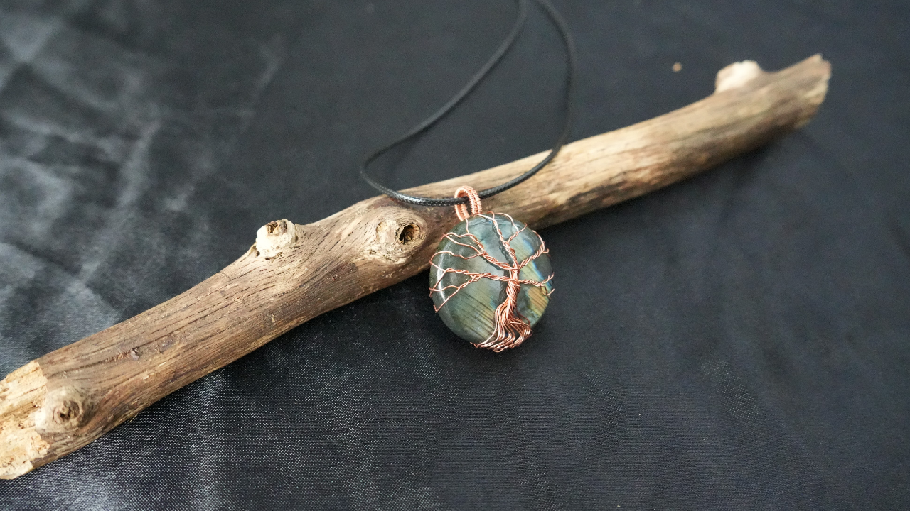 Tree of Life Copper Wire-Wrapped Labradorite Pendant