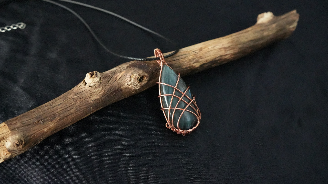 Copper wire wrapped labradorite pendant