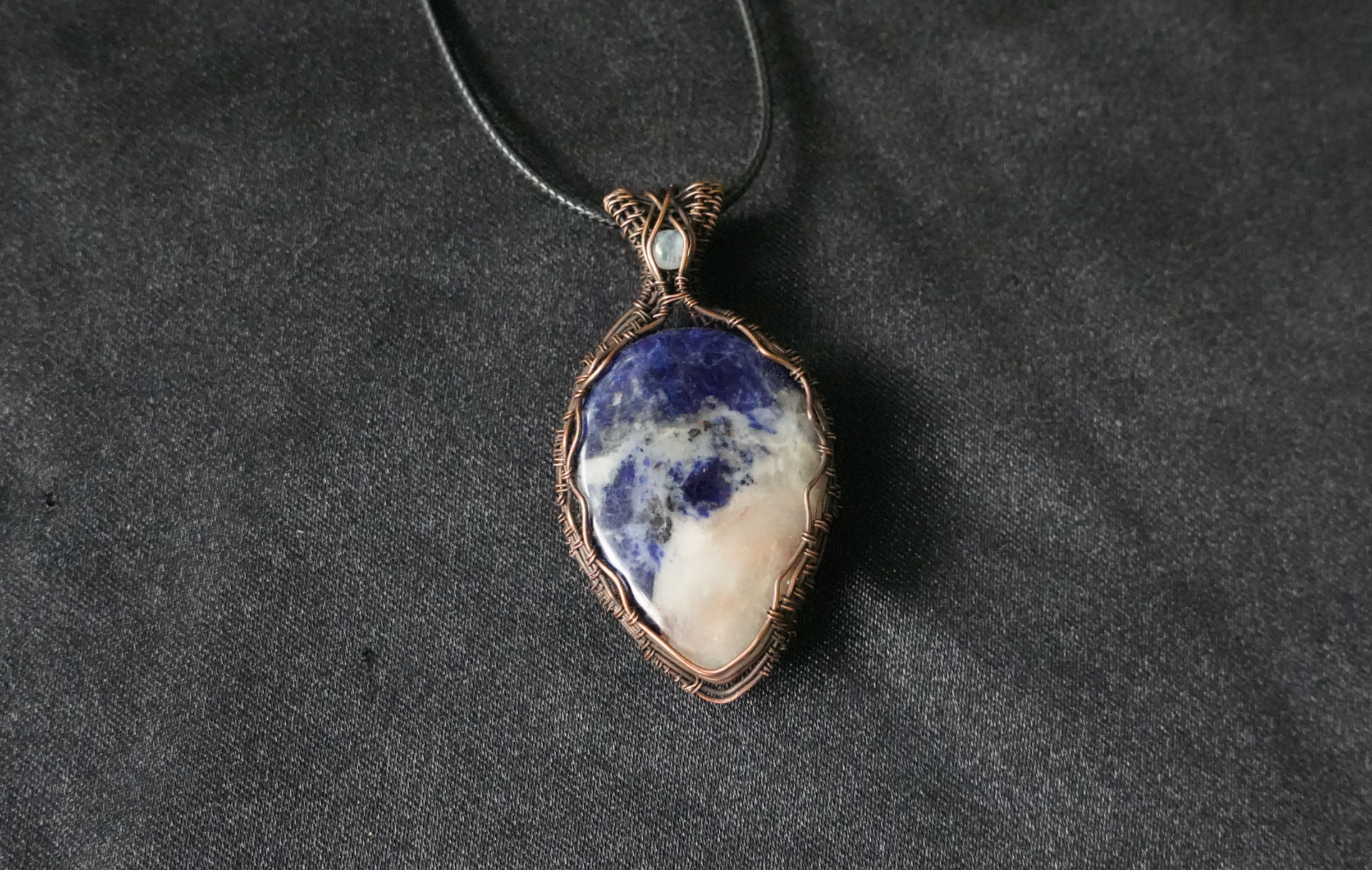Oxidized Copper Wire Wrapped Sodalite Pendant