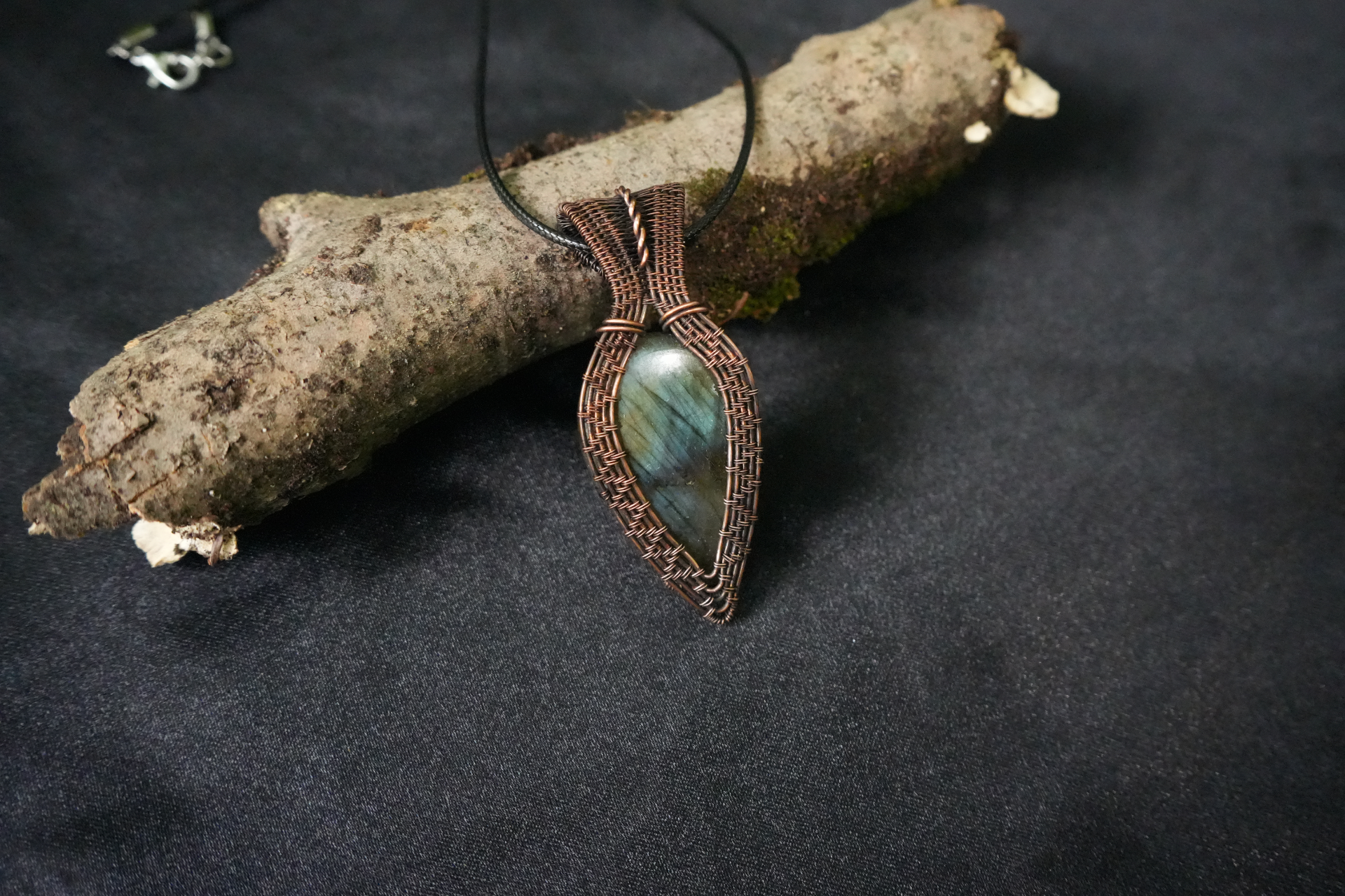 Oxidized Labradorite Copper Wire Pendant Necklace