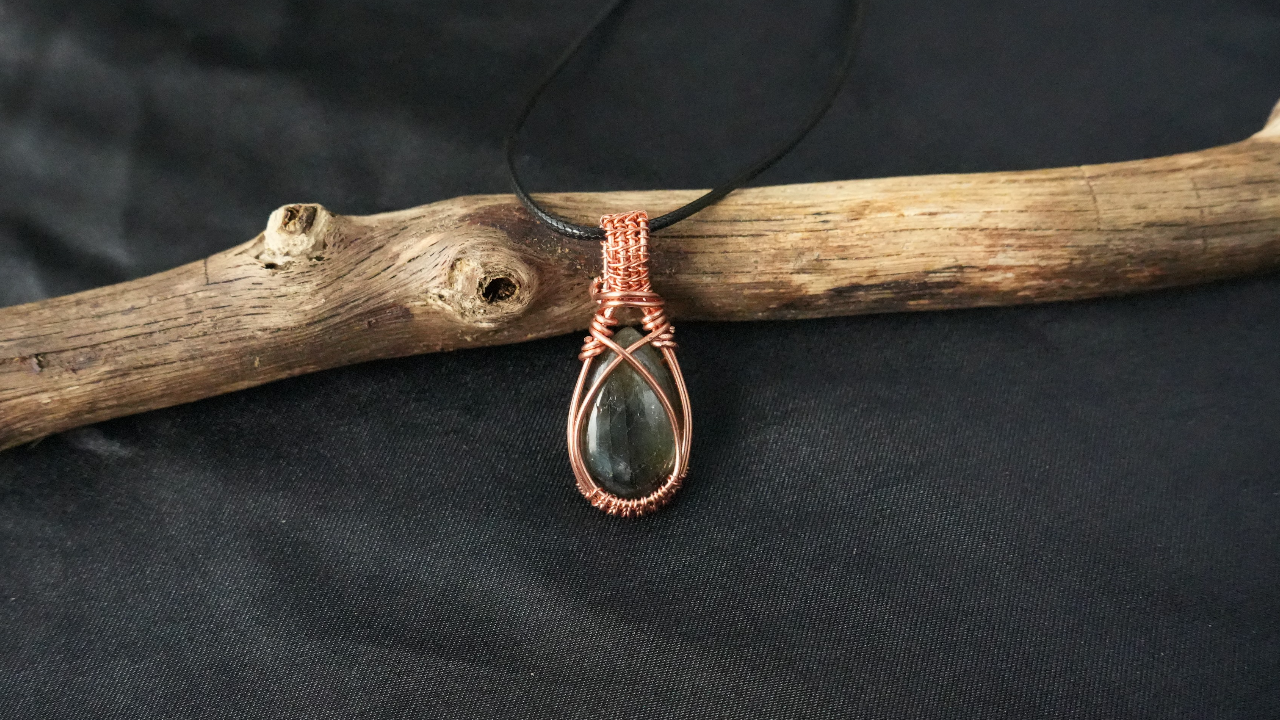Copper Wire-Wrapped Labradorite Pendant Necklace
