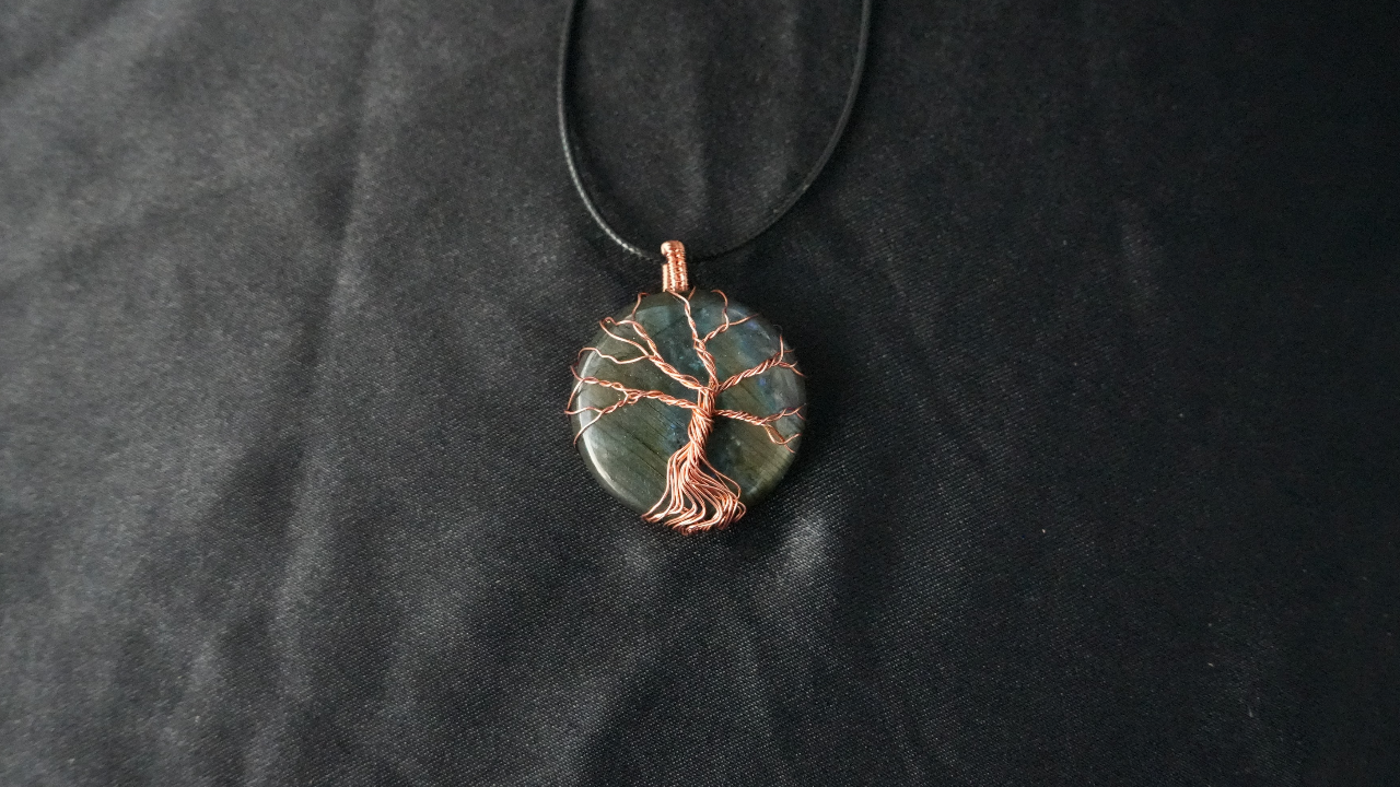 Tree of Life Copper Wire-Wrapped Labradorite Pendant