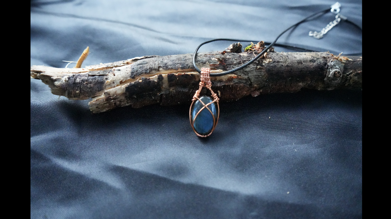 Handcrafted Wire-Wrapped Labradorite Stone Pendant L - 1.75 IN W - .75 IN
