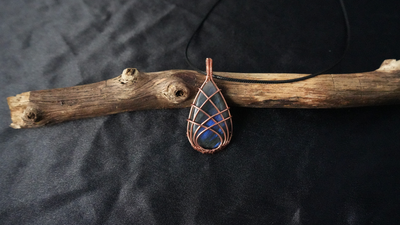 Copper wire wrapped labradorite pendant