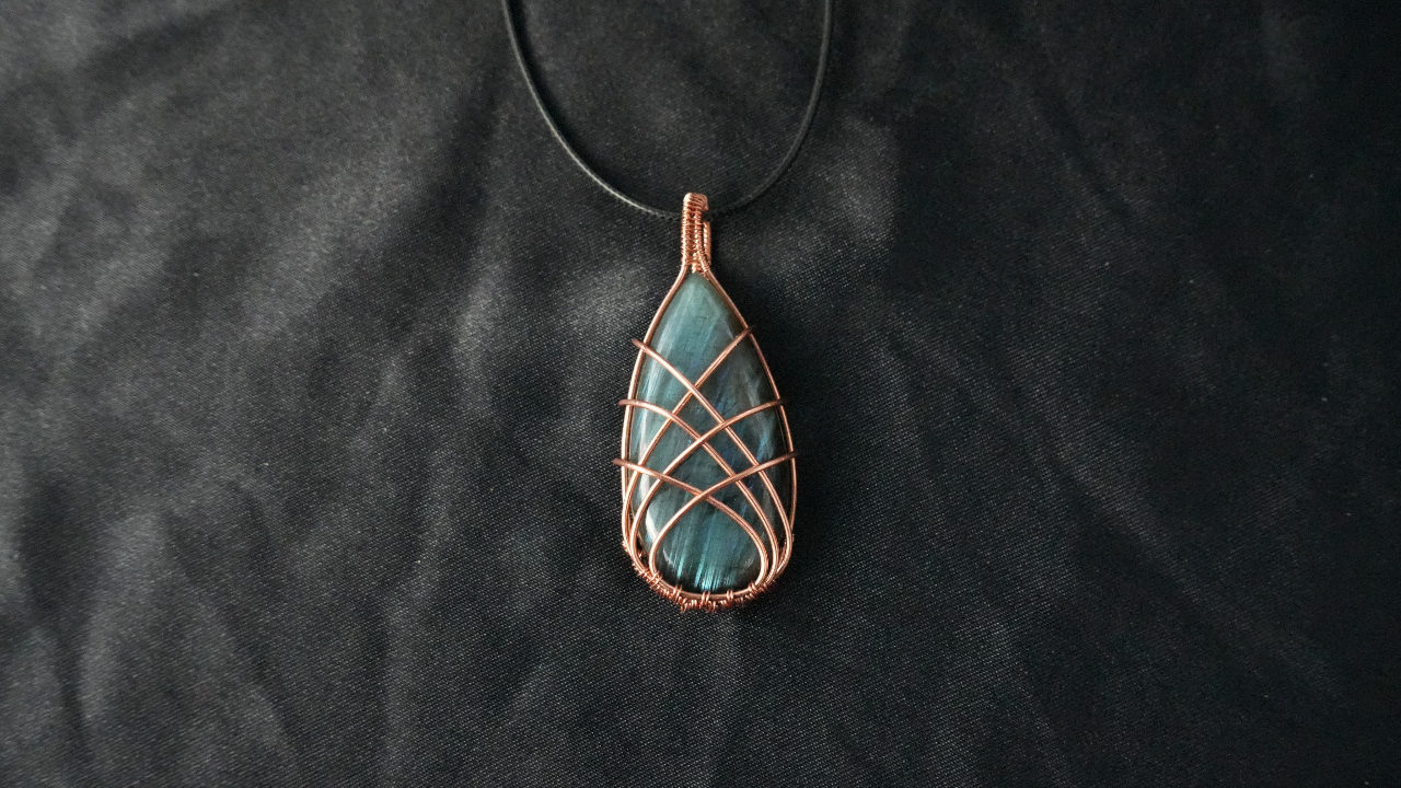 Copper wire wrapped labradorite pendant