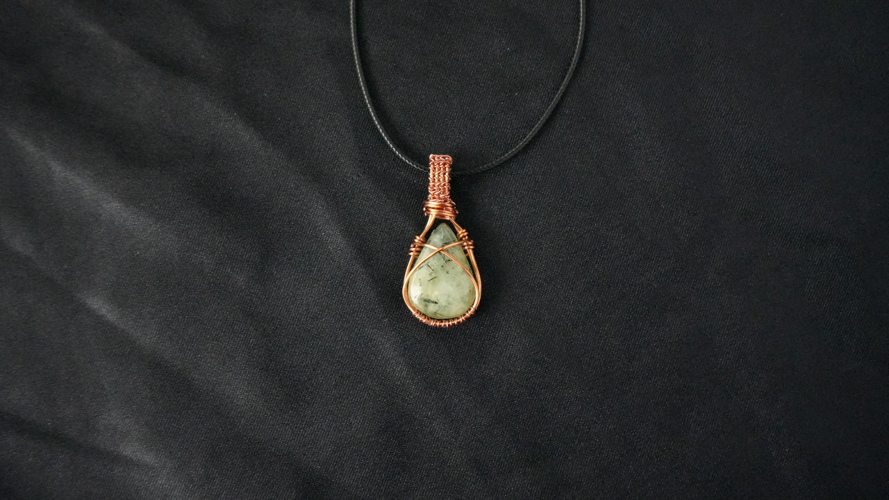 Copper Wire Wrapped Prehnite Pendant