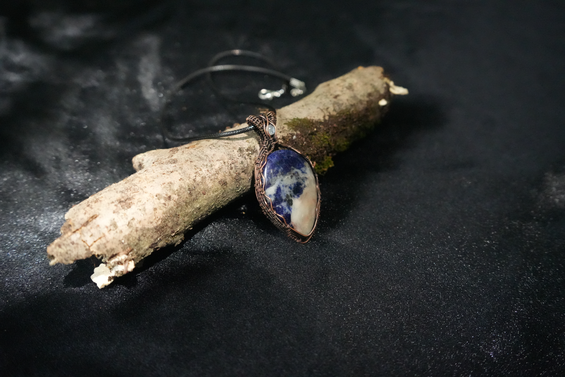 Oxidized Copper Wire Wrapped Sodalite Pendant