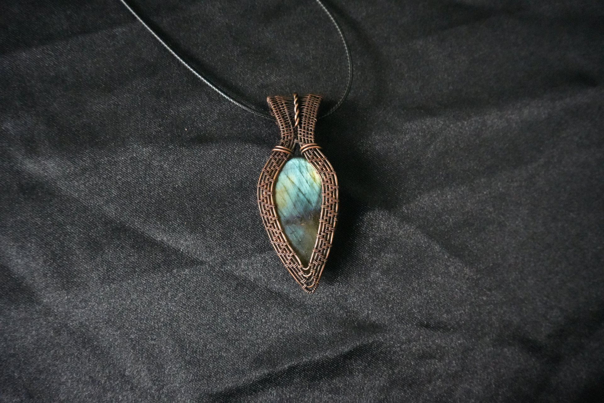 Oxidized Labradorite Copper Wire Pendant Necklace