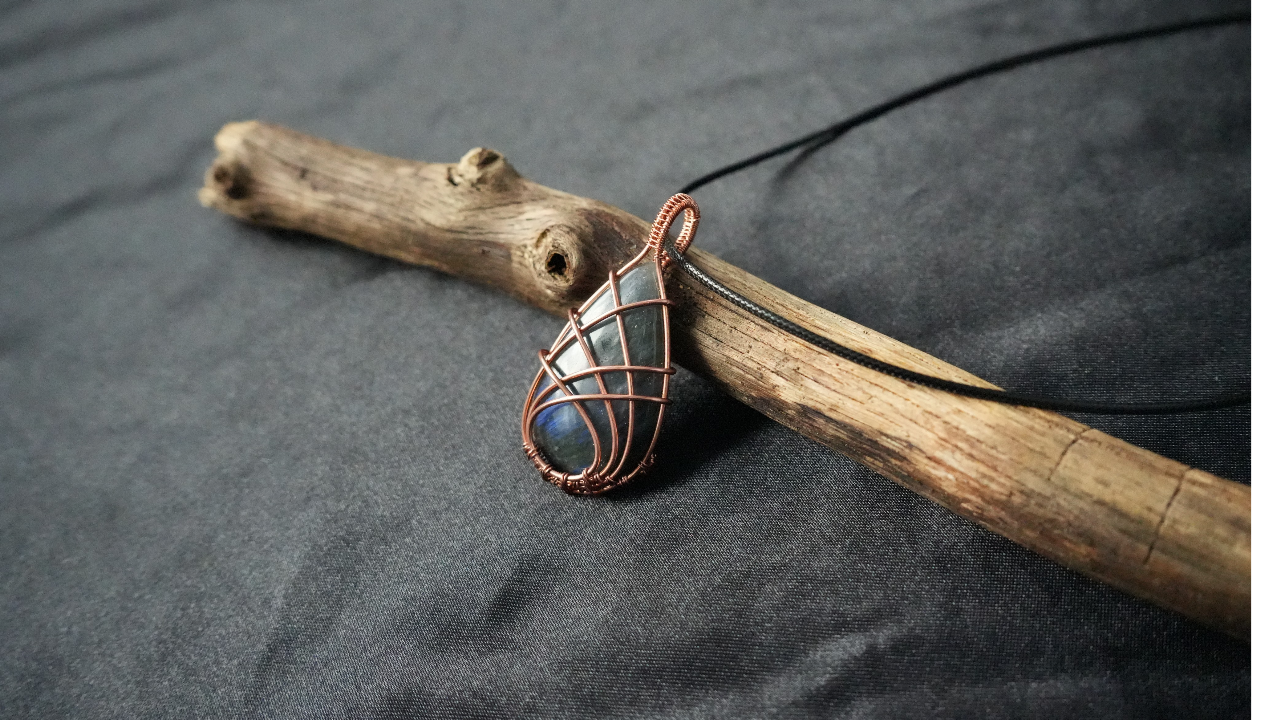 Copper wire wrapped labradorite pendant