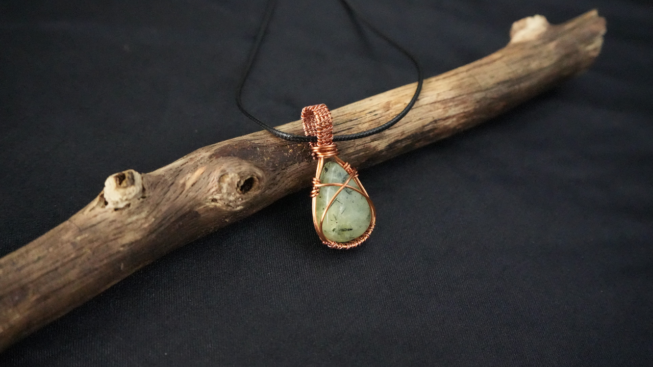Copper Wire Wrapped Prehnite Pendant