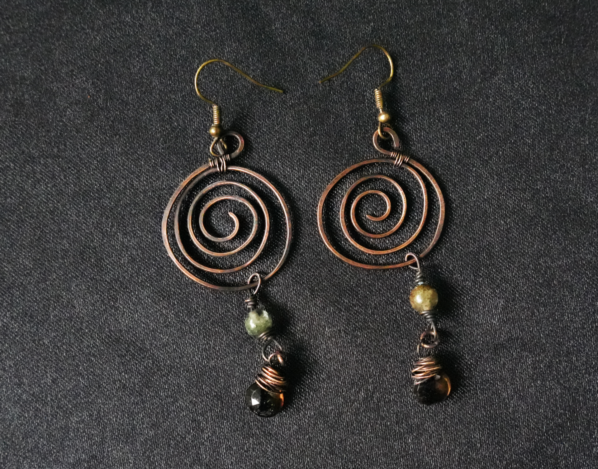 Oxidized Spiral Copper Wire Dangle Earrings