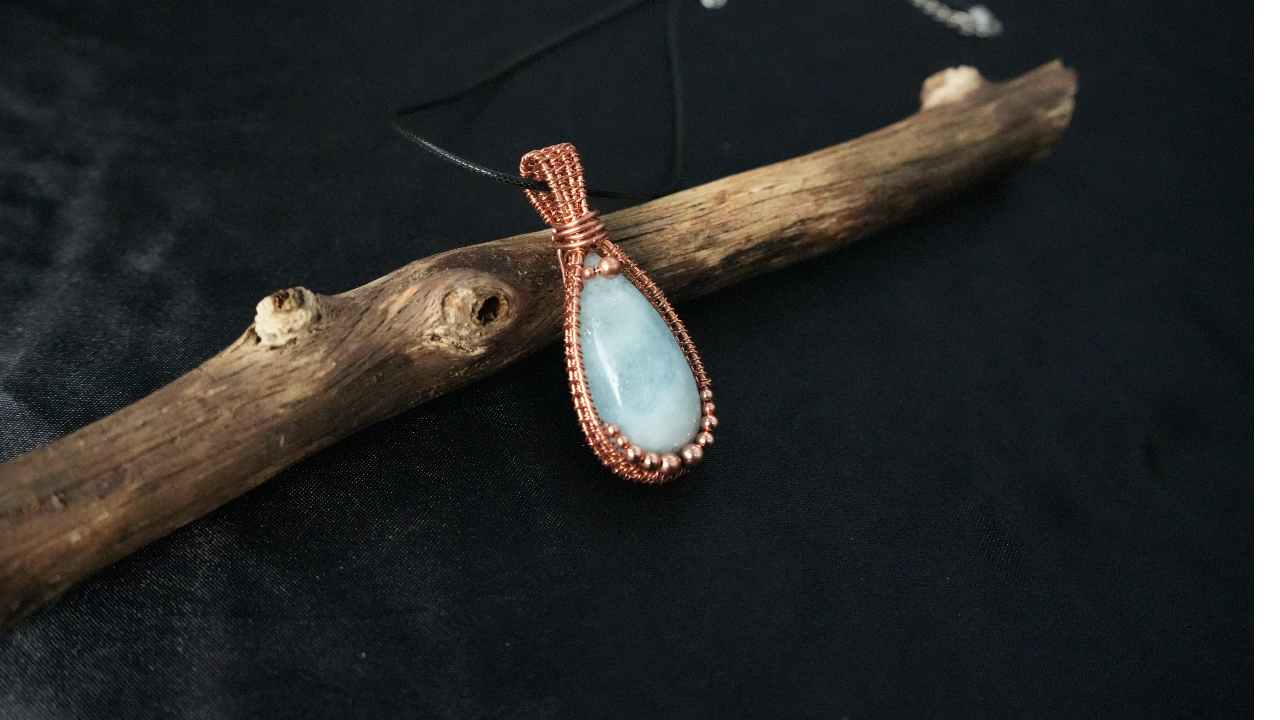 Handcrafted Aquamarine Copper Wire Wrapped Pendant