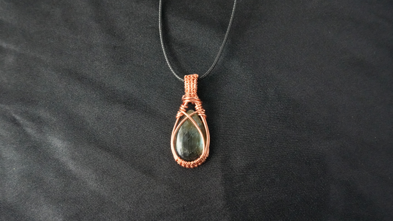 Copper Wire-Wrapped Labradorite Pendant Necklace
