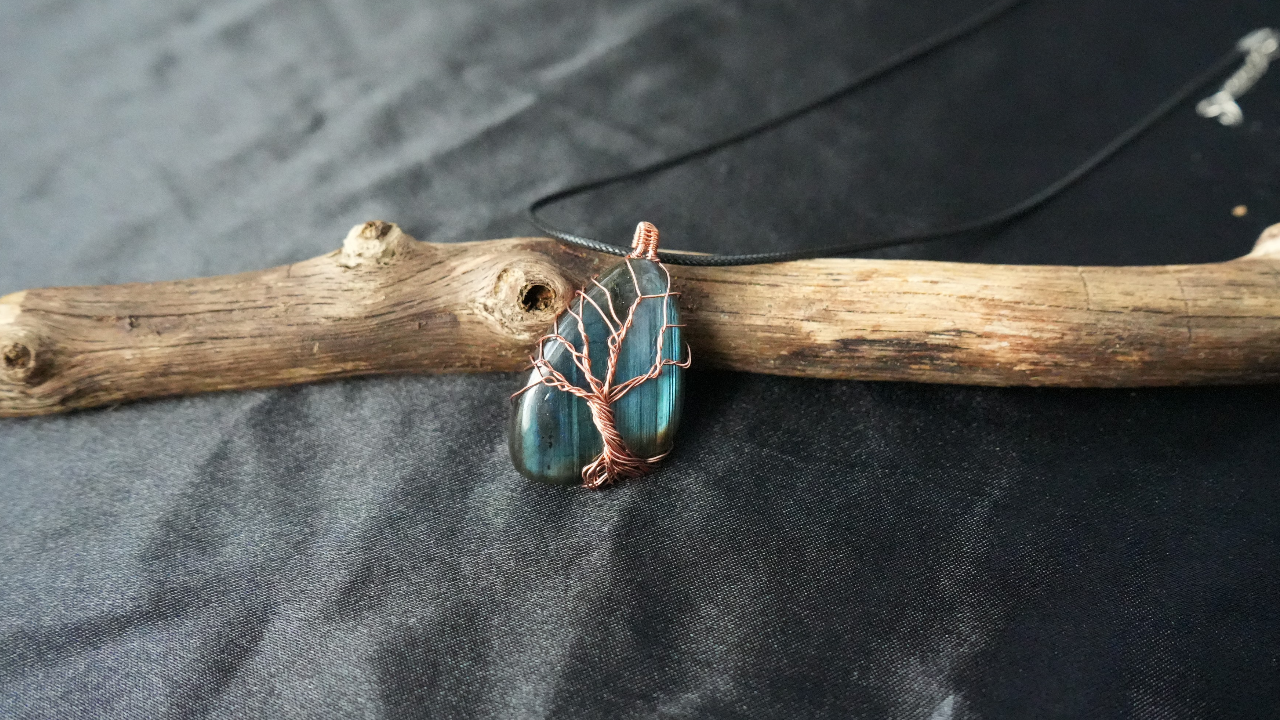 Copper wire wrapped tree of life labradorite pendant