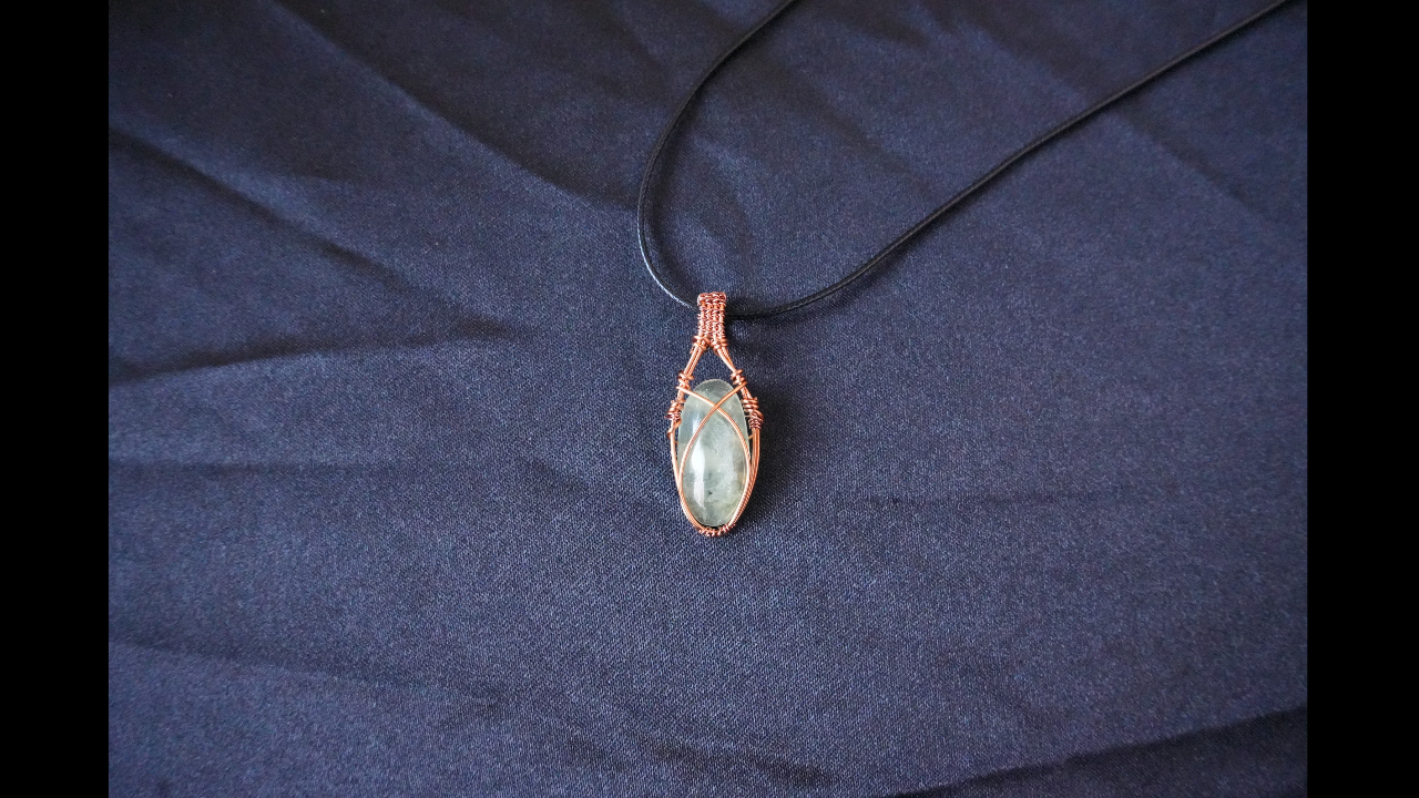 Handmade Wire Wrapped Prehnite Stone Pendant Necklace L 1.90 IN W .75 IN