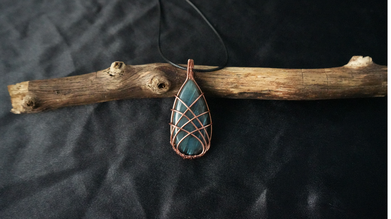 Copper wire wrapped labradorite pendant