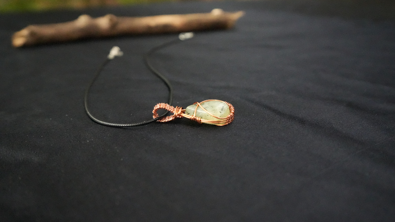 Copper Wire Wrapped Prehnite Pendant