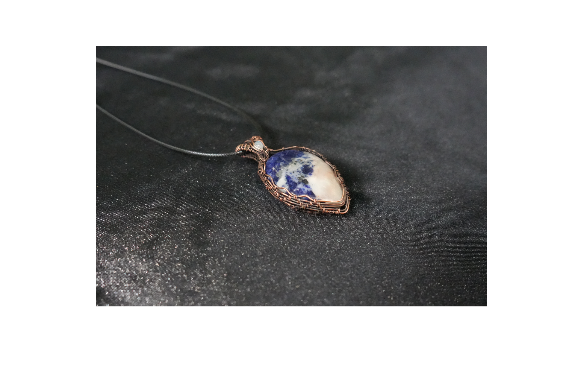 Oxidized Copper Wire Wrapped Sodalite Pendant