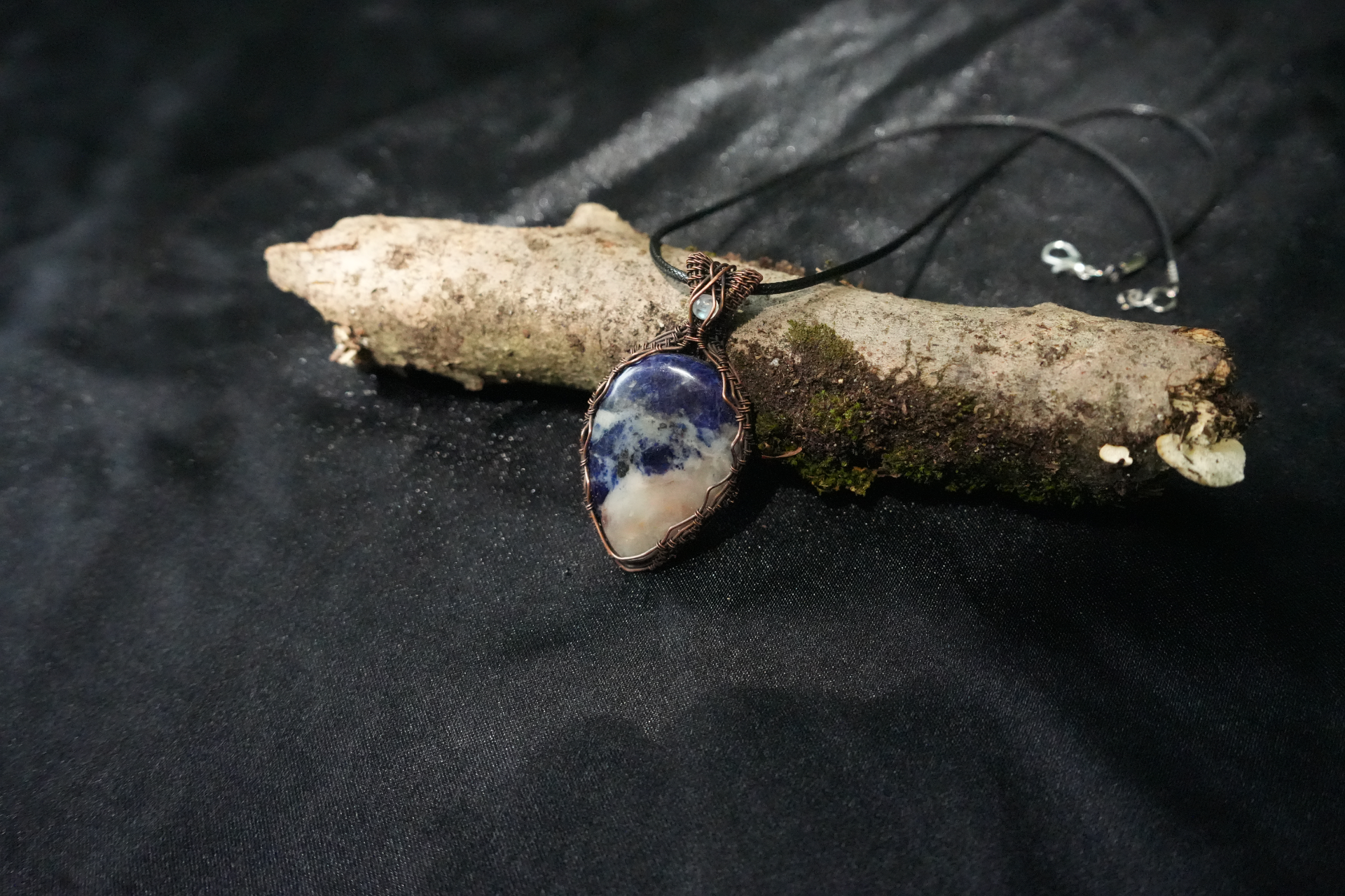 Oxidized Copper Wire Wrapped Sodalite Pendant