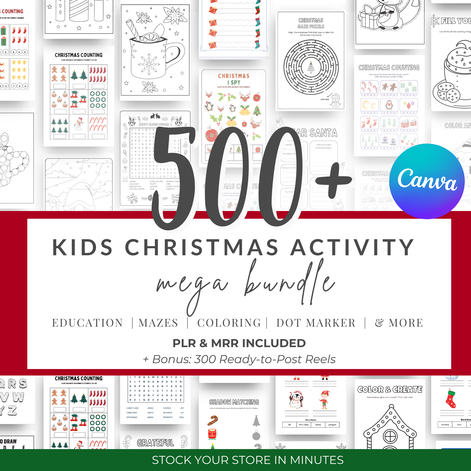 Editable Kids Christmas Printables | 500+ PLR MRR Activity Bundle