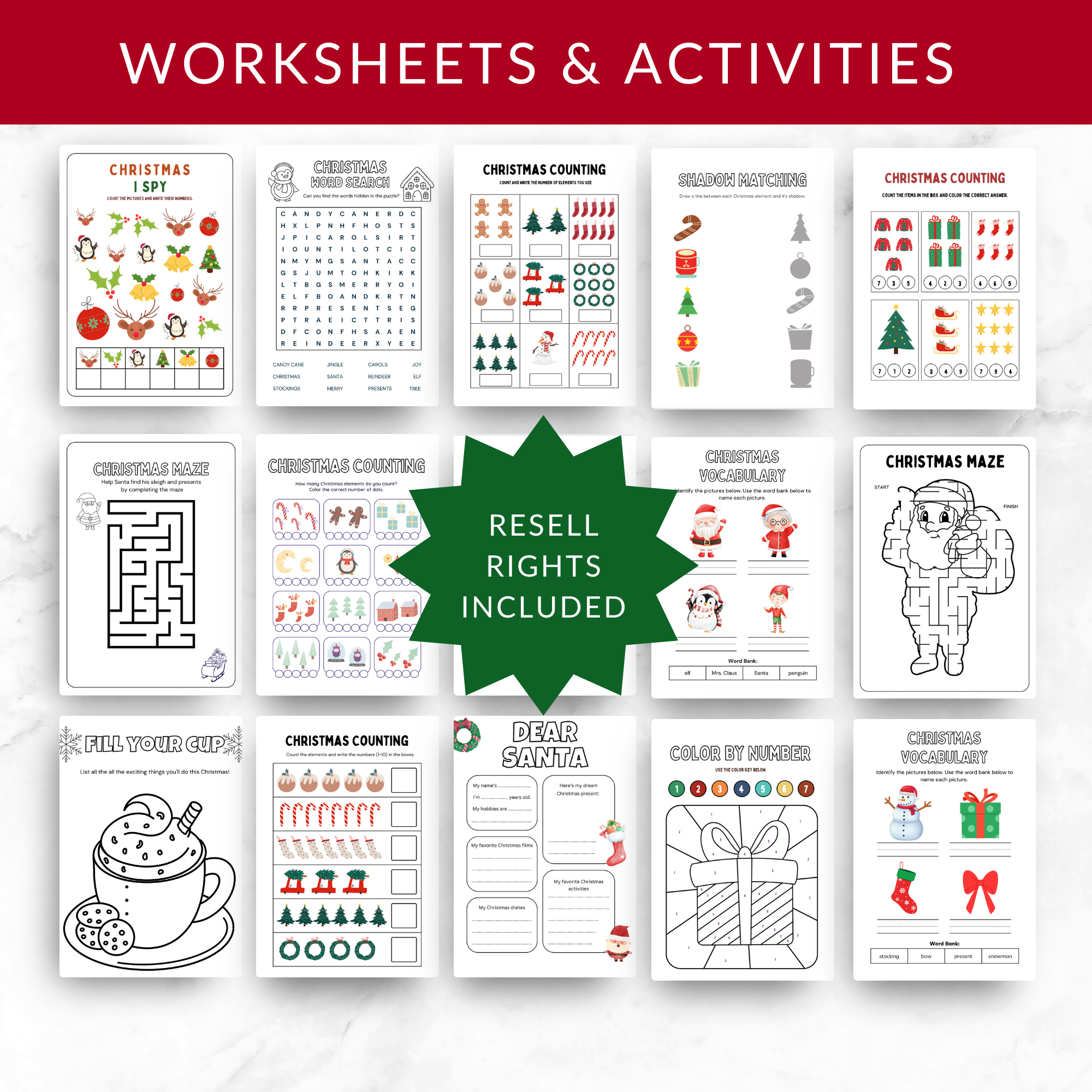 Editable Kids Christmas Printables | 500+ PLR MRR Activity Bundle