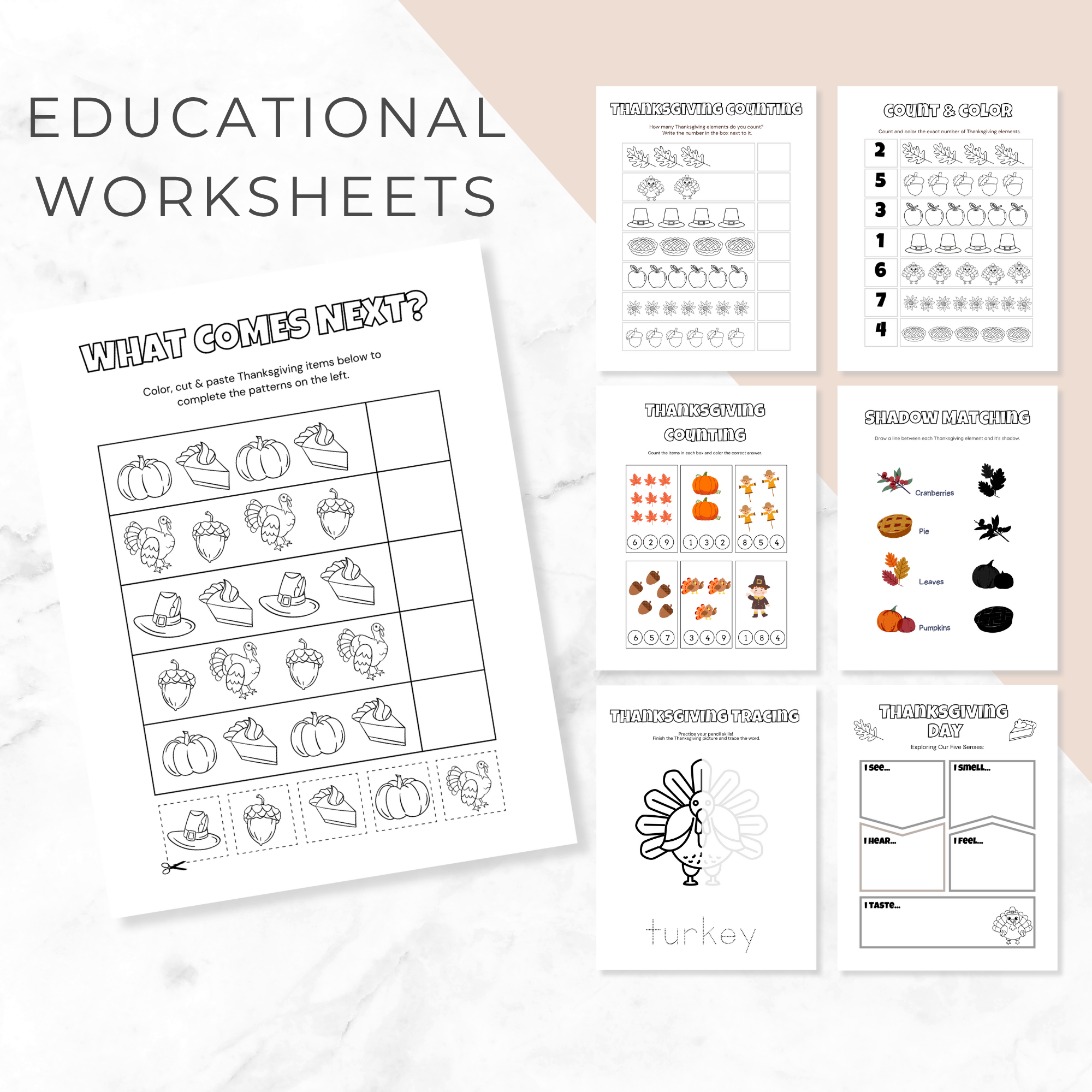 Thanksgiving Worksheets for Kids | Printable Learning Pack with PLR MRR